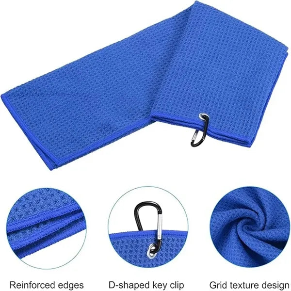 Microfiber Waffle Tri-Fold Golf Towel With Carabiner