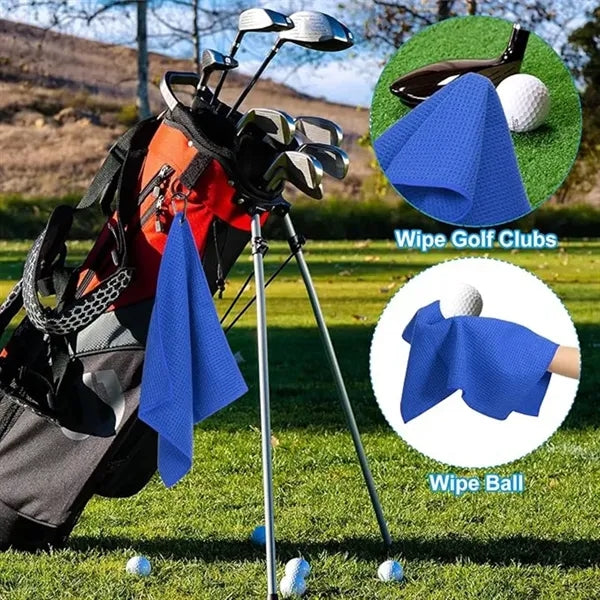 Microfiber Waffle Tri-Fold Golf Towel With Carabiner