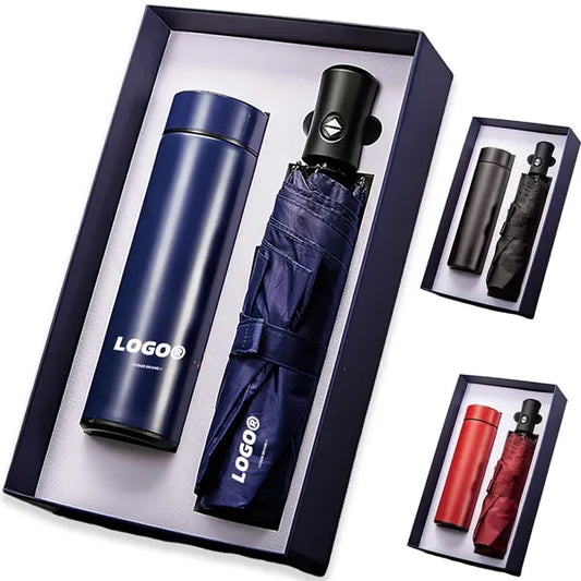 2 In 1 High Quality Umbrella Thermos Gift Set Full Color