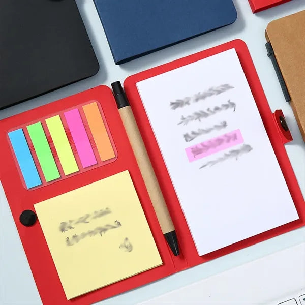 Portable Notepad Tearable Sticky Notes Set with Pen Holder
