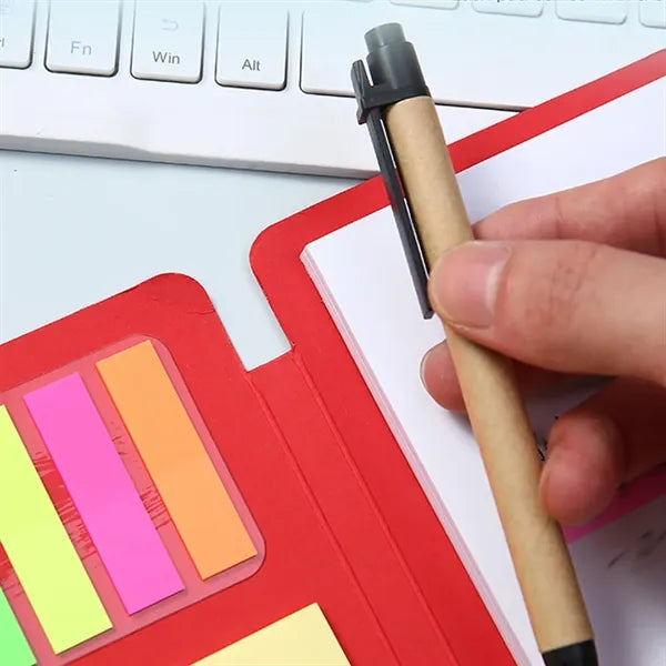 Portable Notepad Tearable Sticky Notes Set with Pen Holder
