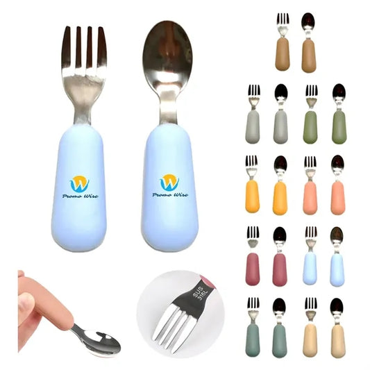 Silicone Stainless Steel Baby Feeding Spoon Fork Cutlery