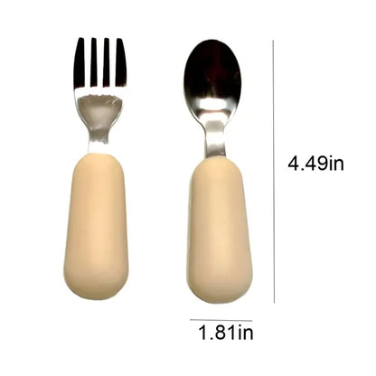 Silicone Stainless Steel Baby Feeding Spoon Fork Cutlery