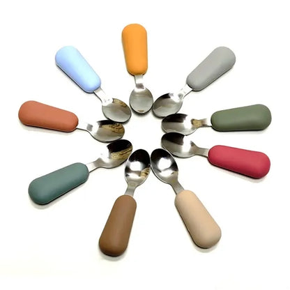 Silicone Stainless Steel Baby Feeding Spoon Fork Cutlery