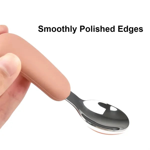 Silicone Stainless Steel Baby Feeding Spoon Fork Cutlery