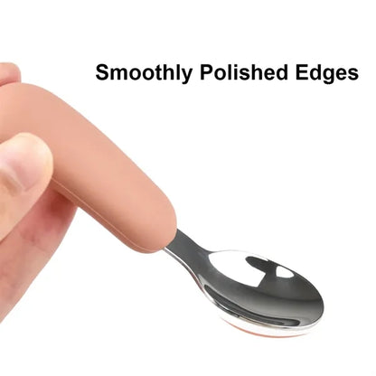Silicone Stainless Steel Baby Feeding Spoon Fork Cutlery
