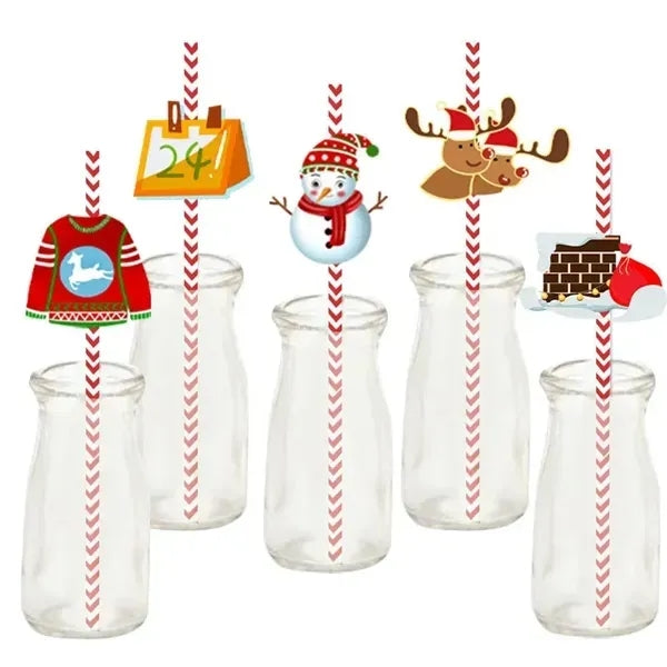 24pcs Christmas Theme Party Decoration Straws