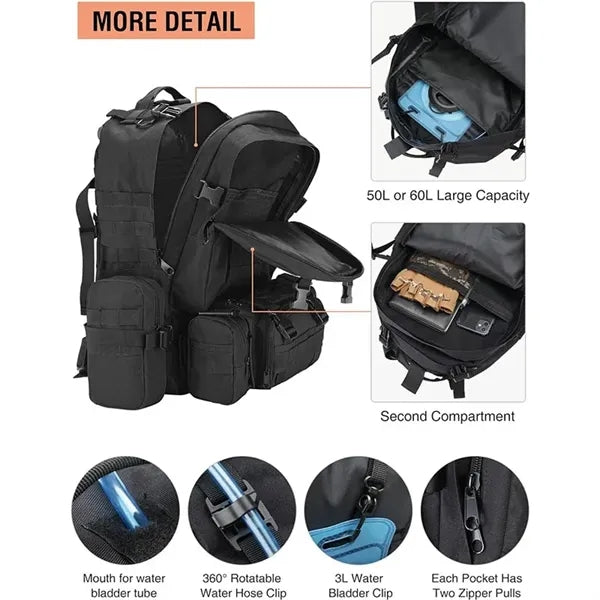 55L Military Tactical 3 Day Backpack for Men