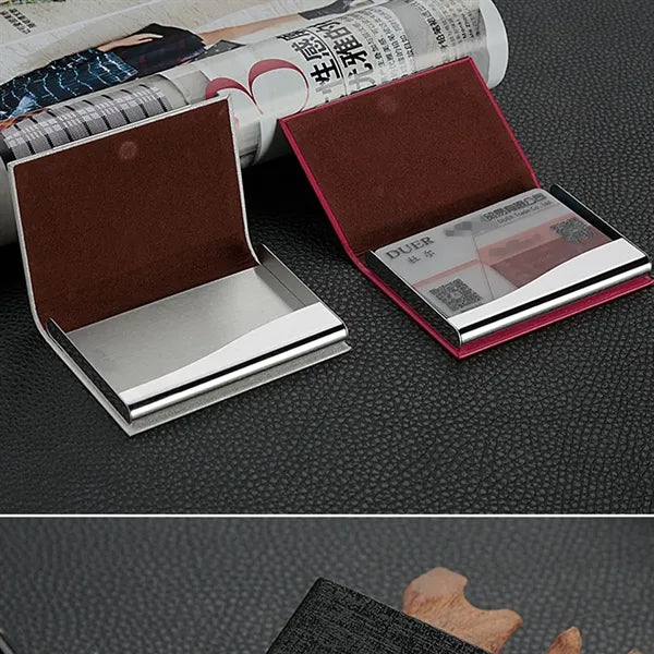 Leather Business Card Wallet with Metal Clip Laser Engraving