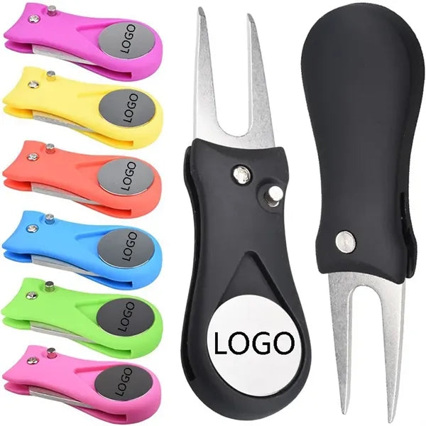 Foldable Golf Divot Repair Tool ABS Steel W/Magnetic Button
