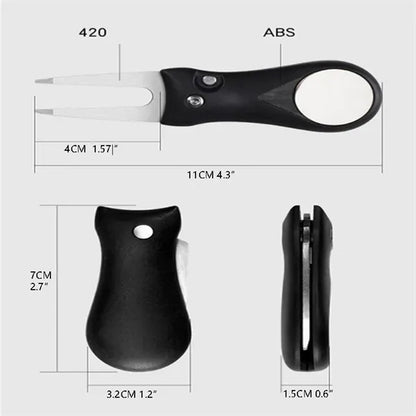 Foldable Golf Divot Repair Tool ABS Steel W/Magnetic Button