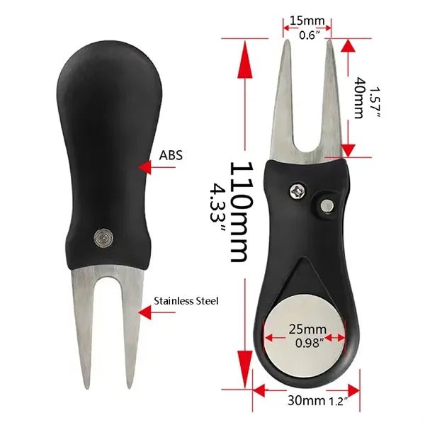 Foldable Golf Divot Repair Tool ABS Steel W/Magnetic Button