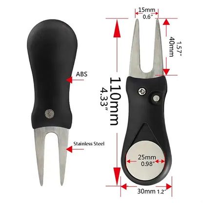 Foldable Golf Divot Repair Tool ABS Steel W/Magnetic Button