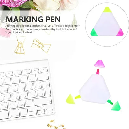 3-In-1 Portable Triangle Three-Color Highlighter Marker Pen