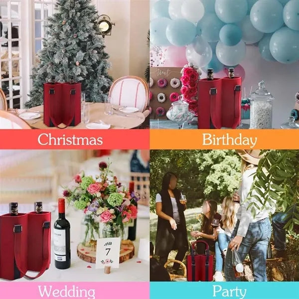Durable Party Favors Felt 2-Wine Bottle Beer Tote Bag