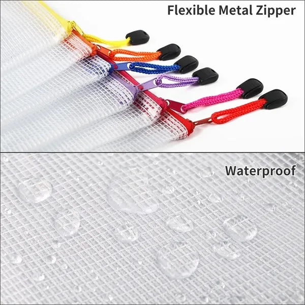 A4 Waterproof Mesh Zipper Pouch Bags School Office Supplies