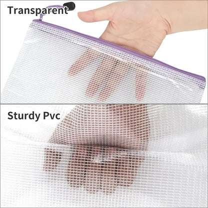 A4 Waterproof Mesh Zipper Pouch Bags School Office Supplies