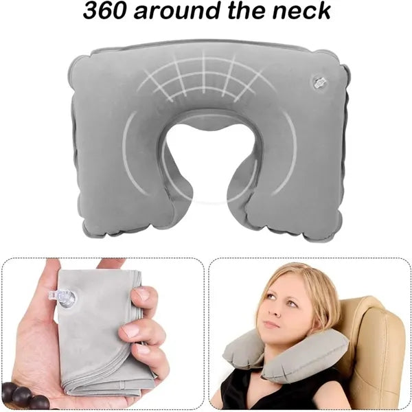 Inflatable Neck Pillow with Eye Mask Earplug and Carry Bag