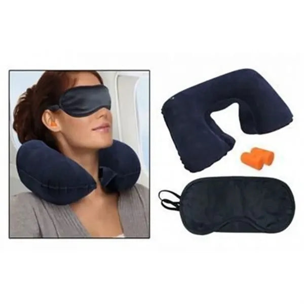 Inflatable Neck Pillow with Eye Mask Earplug and Carry Bag