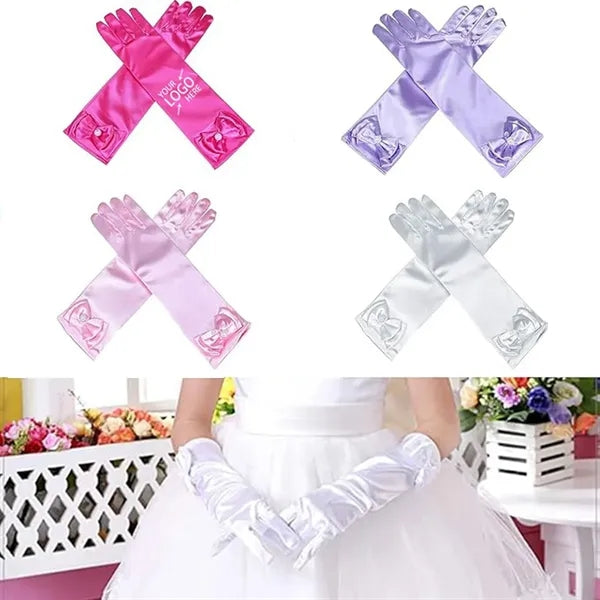 Long Princess Costume Formal Bows Satin Glove