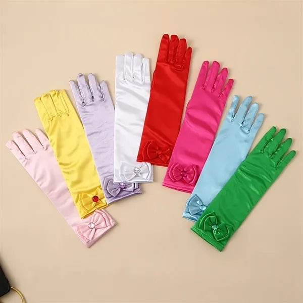 Long Princess Costume Formal Bows Satin Glove