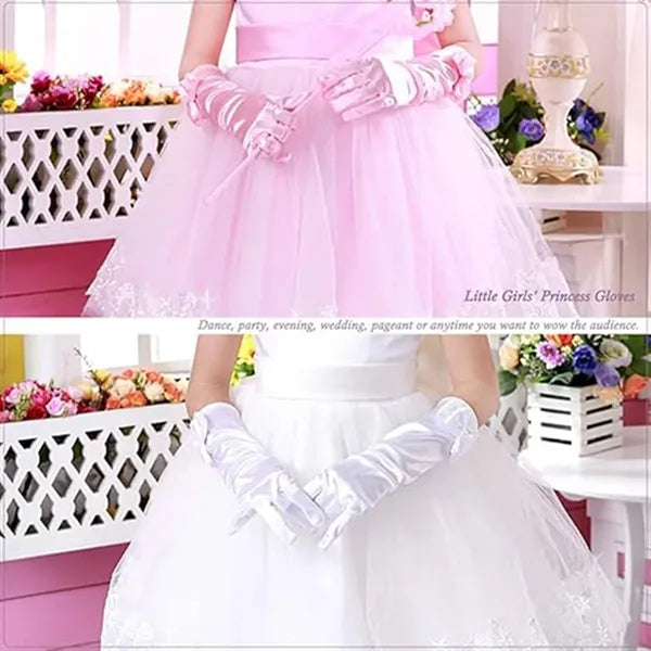 Long Princess Costume Formal Bows Satin Glove