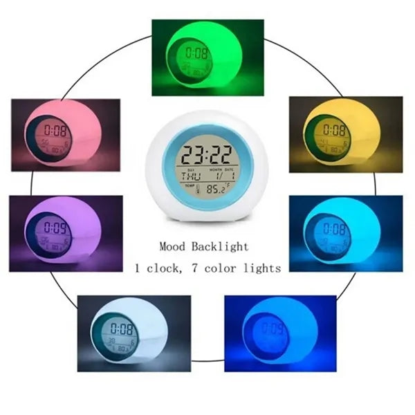 7 Color Changing Light Room Decor Kids Gift Alarm Clock
