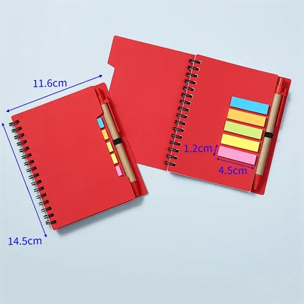 Spiral Notebook Kraft Paper Cover with Pen and Sticky Notes