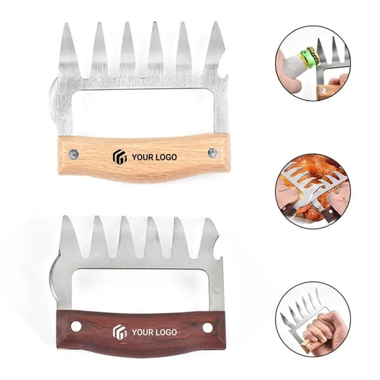 Multi-purpose wooden handle bear claw meat shredder divider