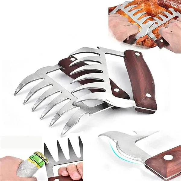 Multi-purpose wooden handle bear claw meat shredder divider