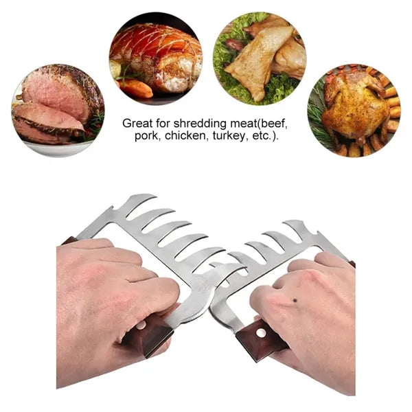 Multi-purpose wooden handle bear claw meat shredder divider