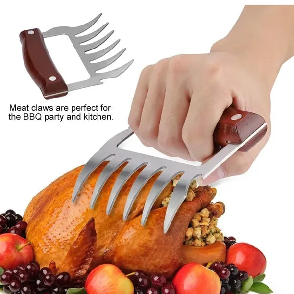 Multi-purpose wooden handle bear claw meat shredder divider
