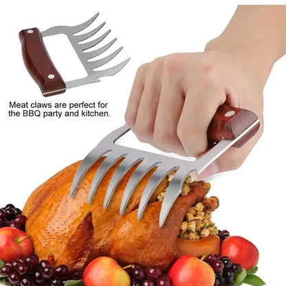 Multi-purpose wooden handle bear claw meat shredder divider