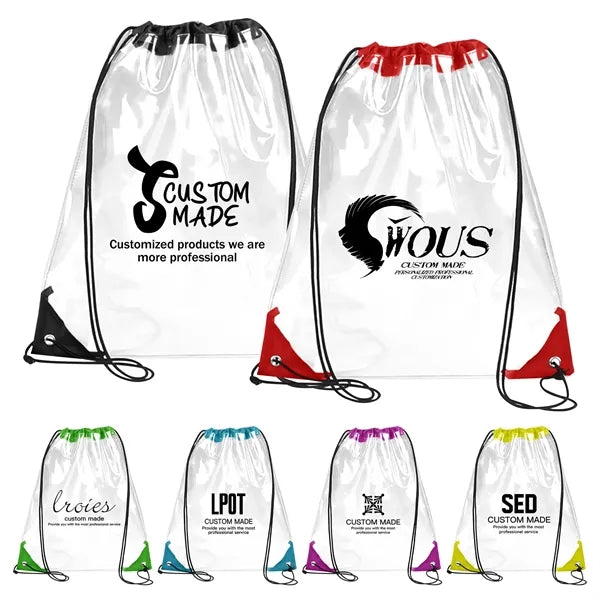 CLEAR DRAWSTRING CINCH LARGE BACKPACK - 14" X 17"