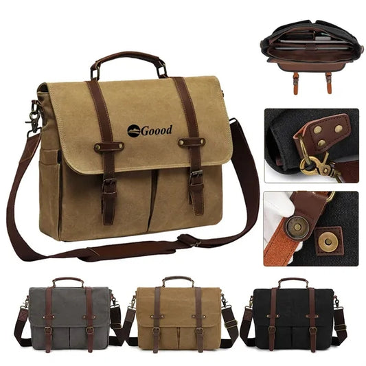 Mens Canvas Leather Laptop Messenger Bag