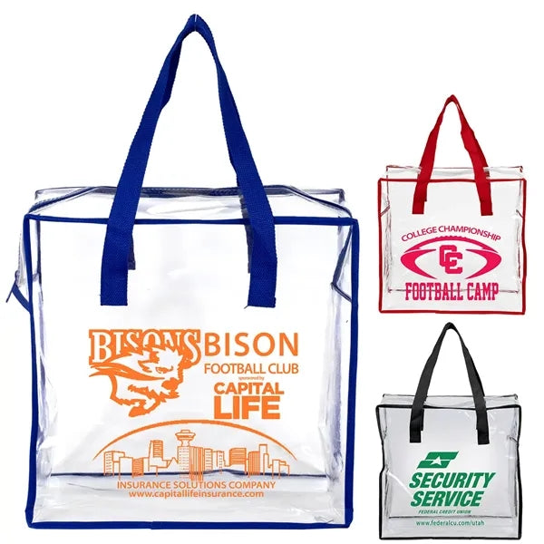 CLEAR VINYL STADIUM COMPLIANT ZIPPERED TOTE BAG