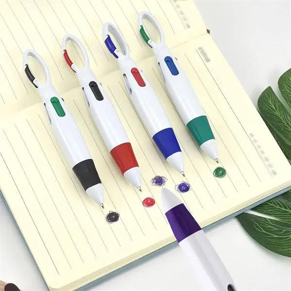 Multi-color retractable shuttle pen with carabiner clip