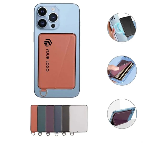2in1 Leather Desk Magnetic Card Holder with Phone Rack