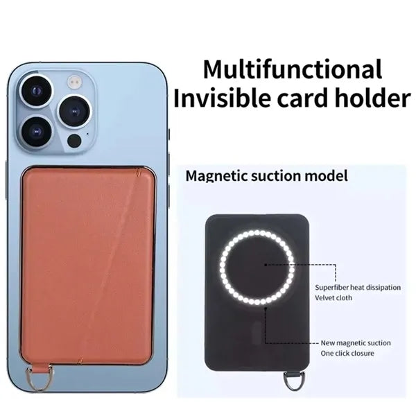 2in1 Leather Desk Magnetic Card Holder with Phone Rack
