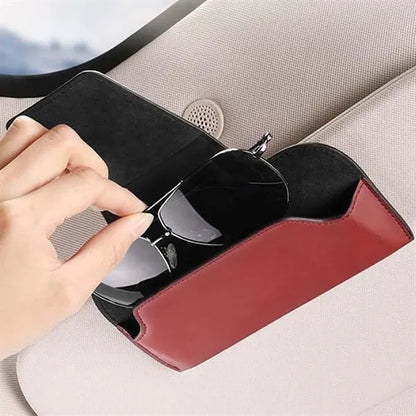 Versatile leather car sun visor glasses holder storage clip