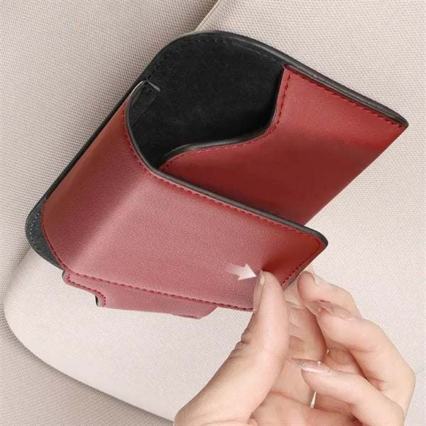 Versatile leather car sun visor glasses holder storage clip