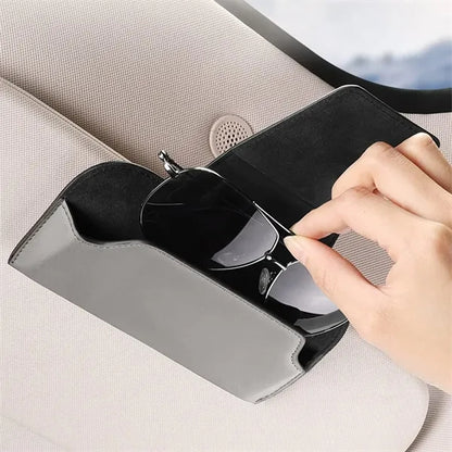 Versatile leather car sun visor glasses holder storage clip
