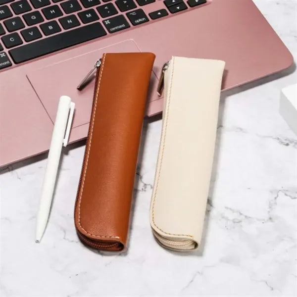 Work office senior change coins pen bag leather pencil case