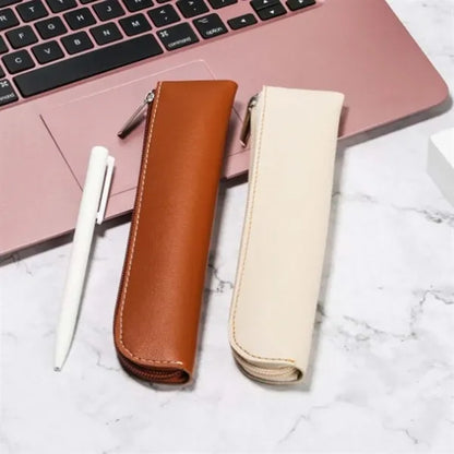 Work office senior change coins pen bag leather pencil case