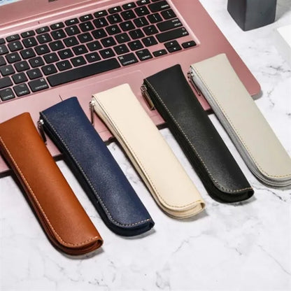 Work office senior change coins pen bag leather pencil case
