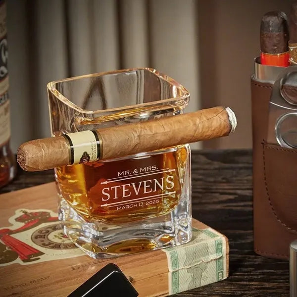 Personalized Cigar Glasses and Whiskey Decanter Set Sale