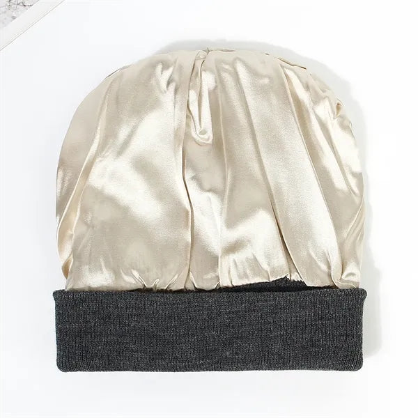 Womens Satin Lined Knit Beanie Hat