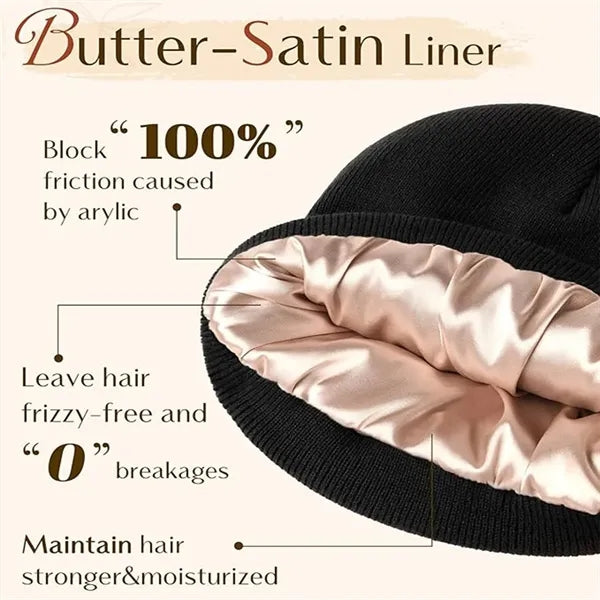 Womens Satin Lined Knit Beanie Hat