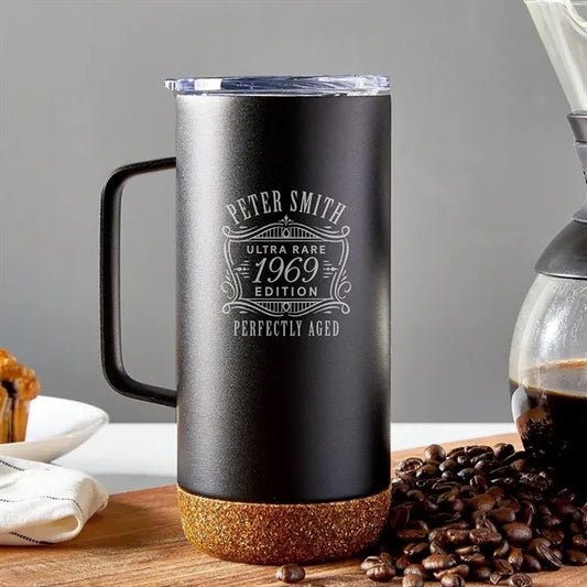 16 oz Copper Insulated Travel Mug W/Handle and Cork Bottom