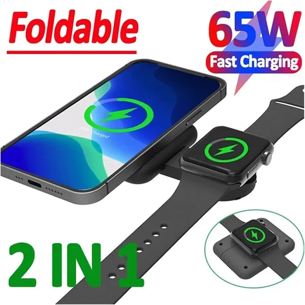 65W Wireless Charger Foldable Stand Pad Fast Charging Dock